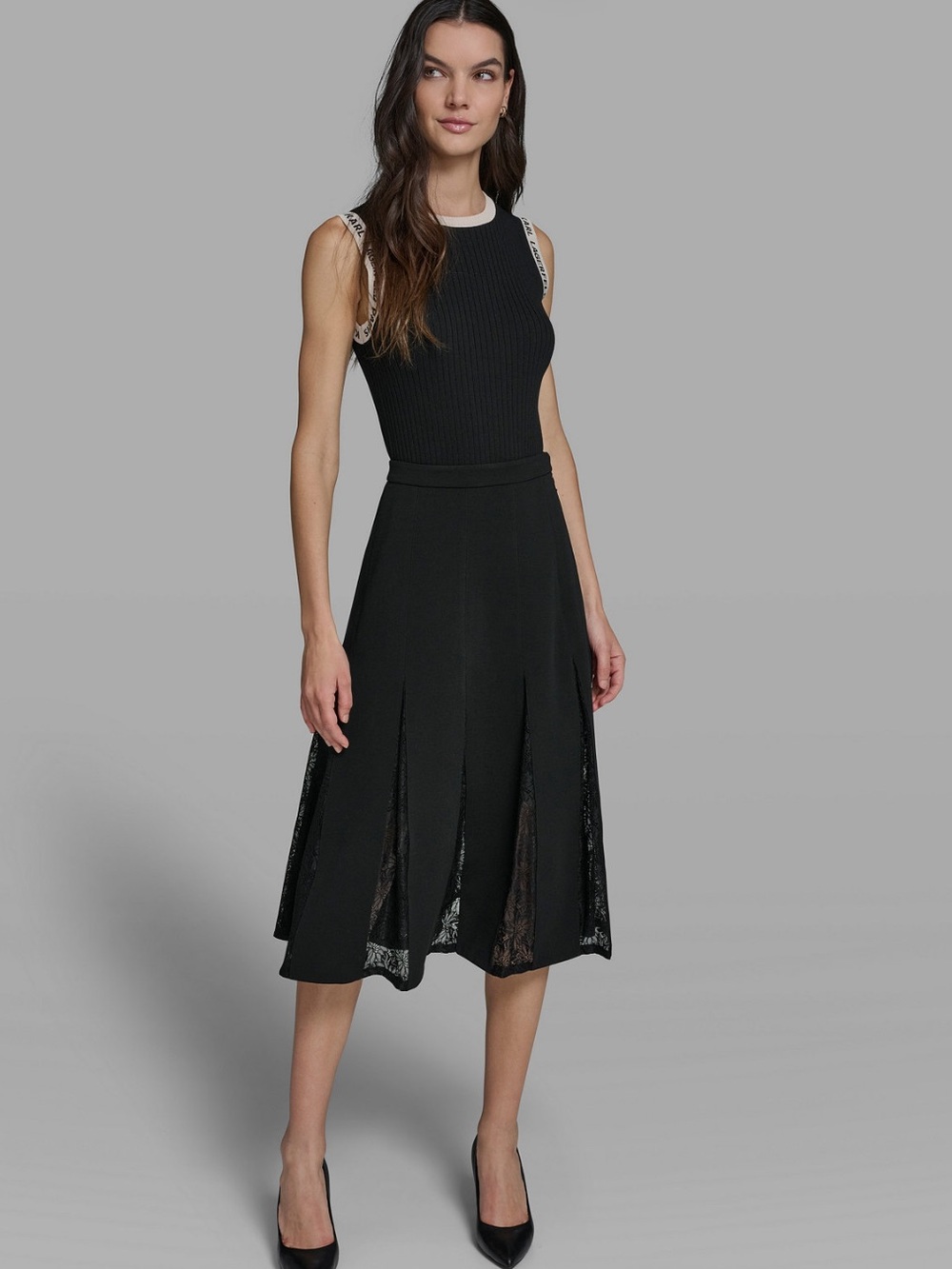 Karl Lagerfeld Women's Lace Inset Midi Skirt - Picture 15 of 15